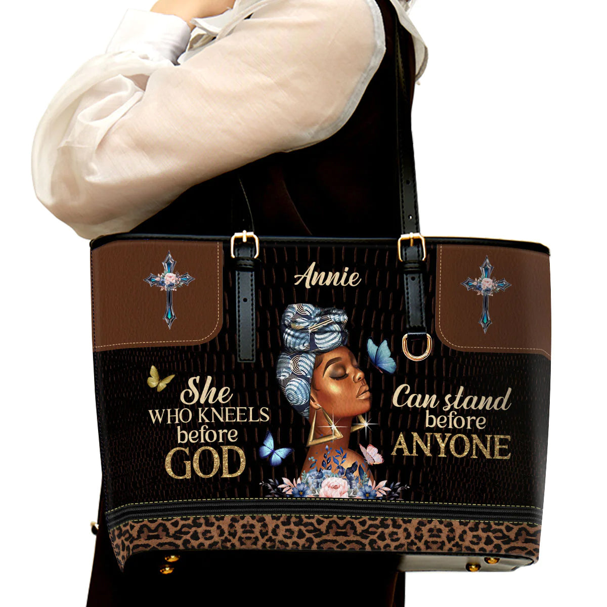 Christianart Designer Handbags She Who Kneels Before God Can Stand Be Christian Art Bag