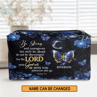 Christianartbag Makeup Cosmetic Bag, Be Strong and Courageous Joshua 1:9, Christmas Gift, Personalized Leather Cosmetic Bag. - Christian Art Bag