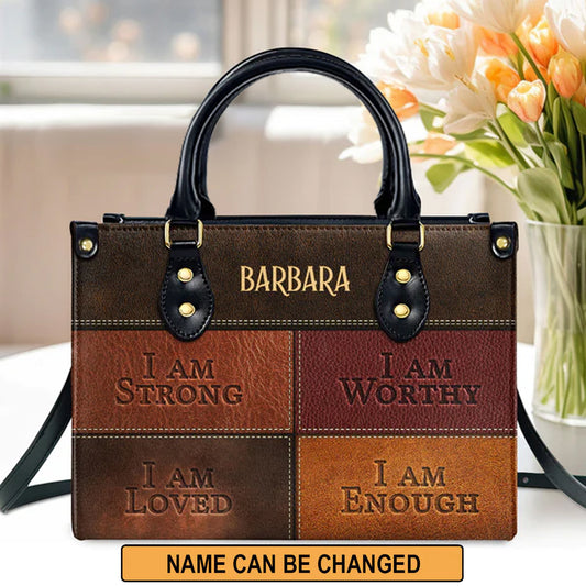Christianartbag Handbags, I Am Strong I Am Loved Leather Bags, Personalized Bags, Gifts for Women, Christmas Gift, CABLTB01300723. - Christian Art Bag