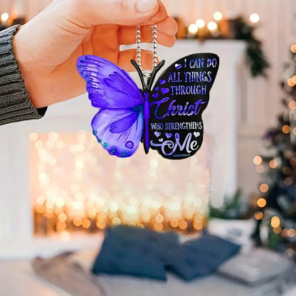 Christianartbag Ornament, Purple Butterfly I Can Do All Thing Through Christ Ornament, Christmas Ornament, Christmas Gift, Personalized Ornament, CABOM01250923. - Christian Art Bag