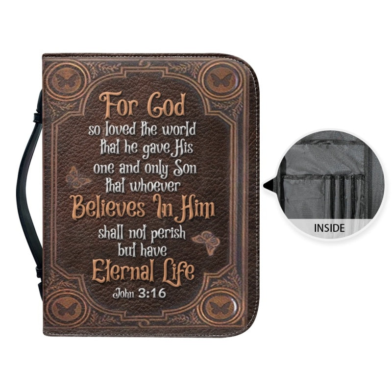 Christianartbag Bible Cover, For God So Loved John 3 16 Butterfly Leather Style Bible Cover, Personalized Bible Cover, Warrior Women Bible Cover, Christian Gifts, CAB01020124.. - Christian Art Bag