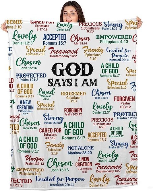 Christianart Blanket, God Says I Am, Christian Blanket, Bible Verse Blanket, Personalized Blanket, Christmas Gift. - Christian Art Bag