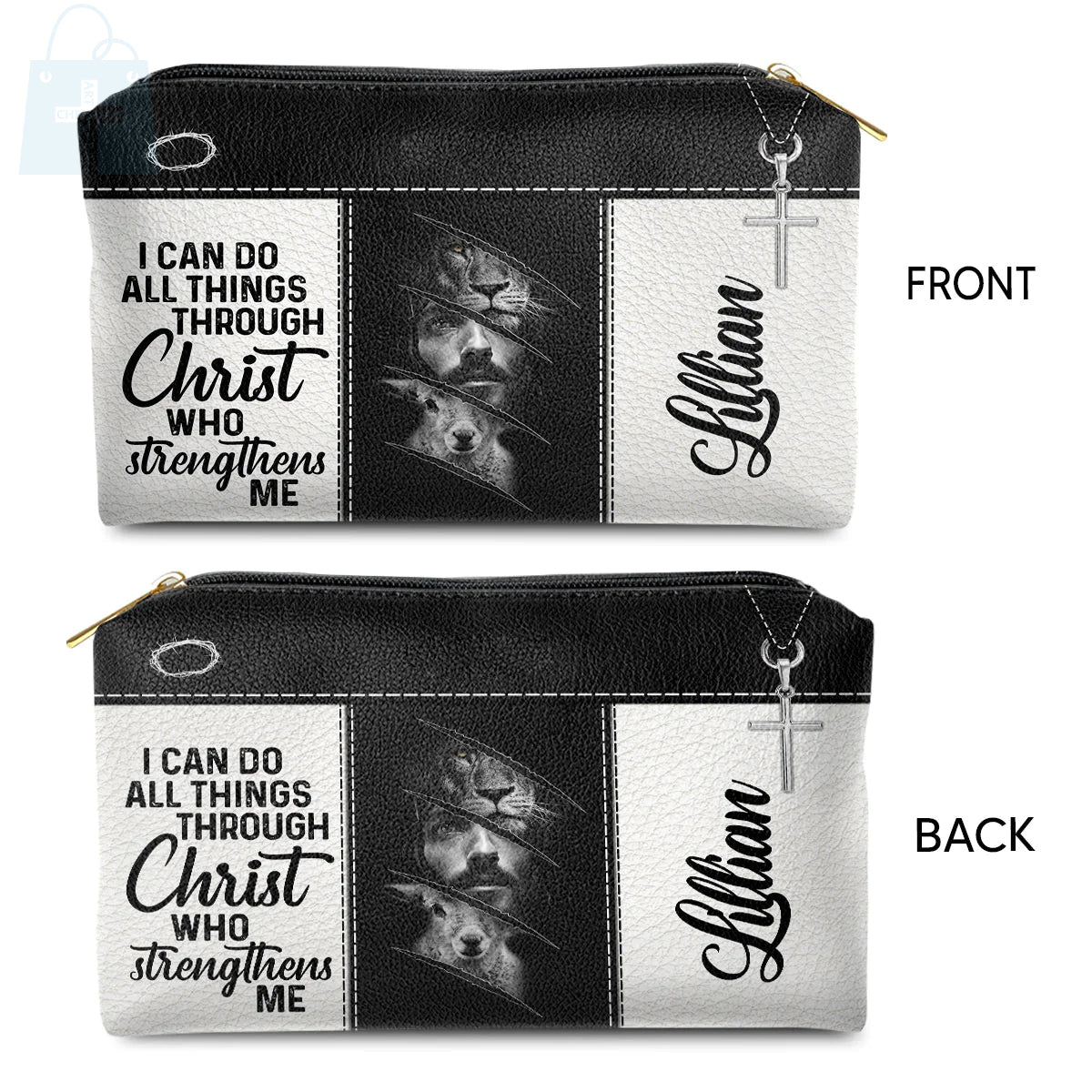 Christianartbag Makeup Cosmetic Bag, Jesus & Lion, Christmas Gift, Personalized Leather Cosmetic Bag. - Christian Art Bag