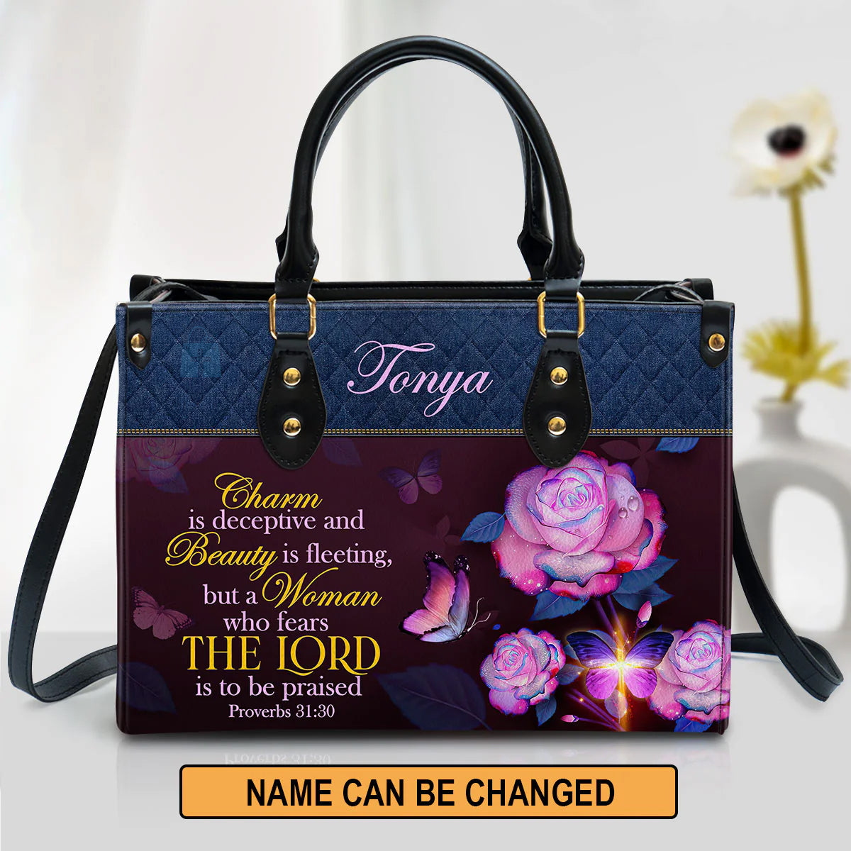 Christianart Handbag, Women Who Fears The Lord Proverbs 31:30, Personalized Gifts, Gifts for Women, Holiday Gift. - Christian Art Bag