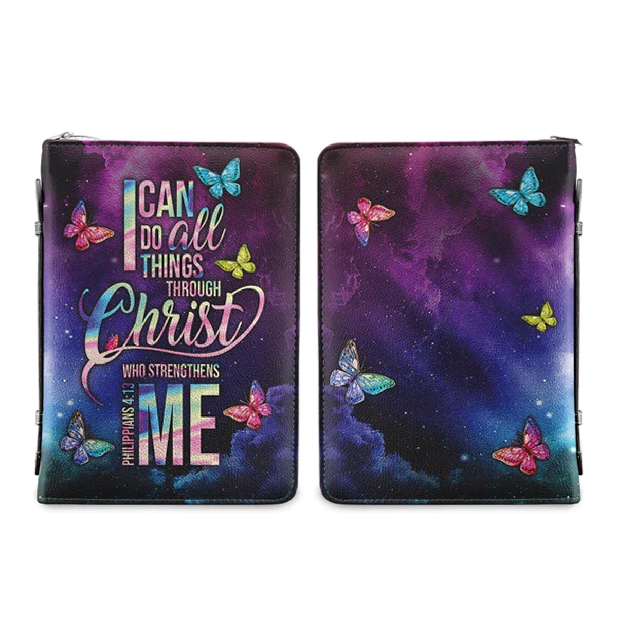 Christianart Bible Cover, Faith I Can Do All Things Through Christ Philippians 4:13 Butterfly Galaxy, Gifts For Women, Gifts For Men, Christmas Gift. - Christian Art Bag