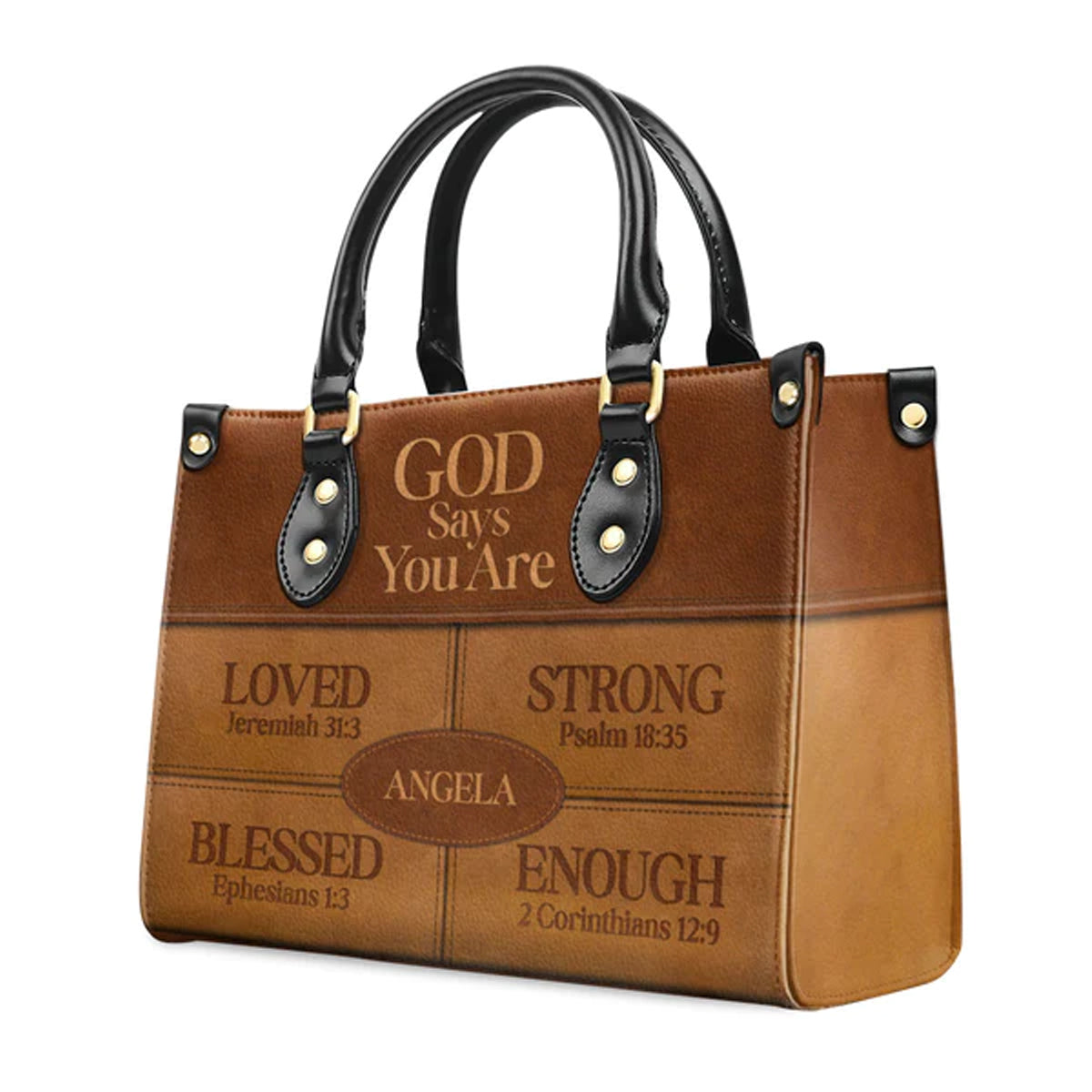 Christianartbag Handbags, God Says You Are Strong Psalm 18:35 Leather Bags, Personalized Bags, Gifts for Women, Christmas Gift, CABLTB04290723. - Christian Art Bag