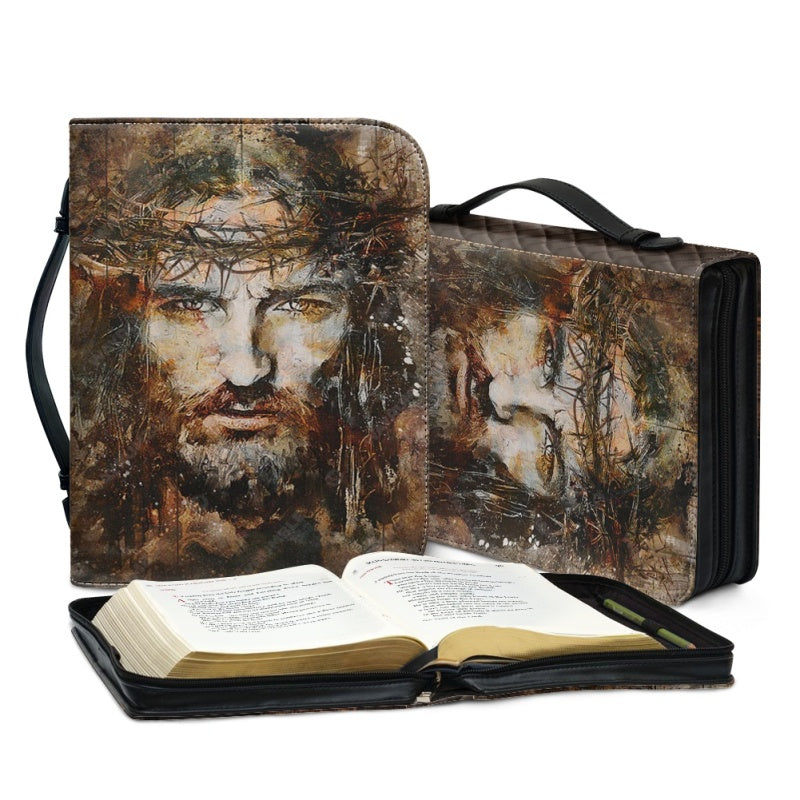 Christianartbag Bible Cover, Redeemer's Sacrifice Bible Cover with Personalized Name Option - Crown of Thorns Design, CAB01250224.