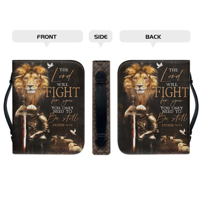 Customizable Lion & Knight Bible Cover - Inspirational Verse Design | CHRISTIANARTBAG CABBBCV01190324.
