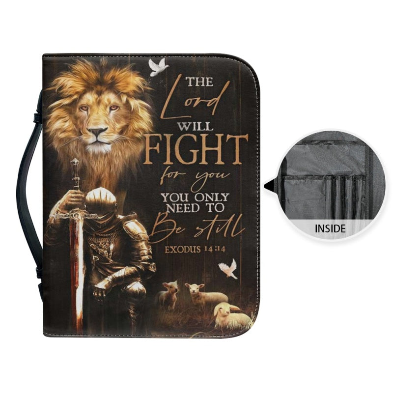 Customizable Lion & Knight Bible Cover - Inspirational Verse Design | CHRISTIANARTBAG CABBBCV01190324.