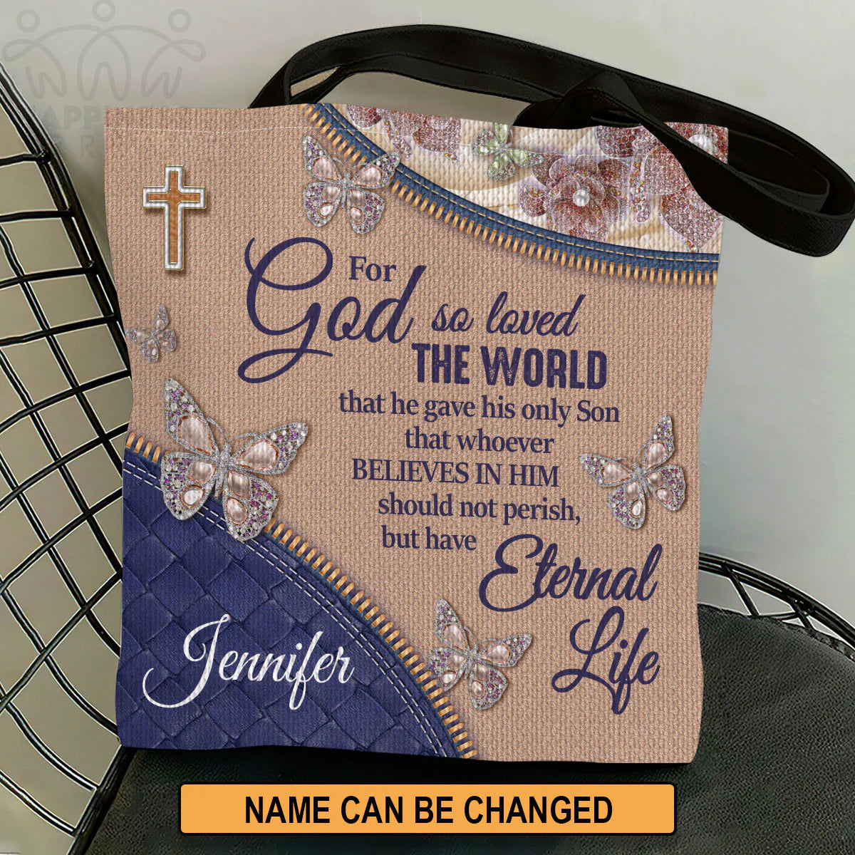 Christianart Handbag, Personalized Hand Bag, For God So Loved The World, Personalized Gifts, Gifts for Women. - Christian Art Bag