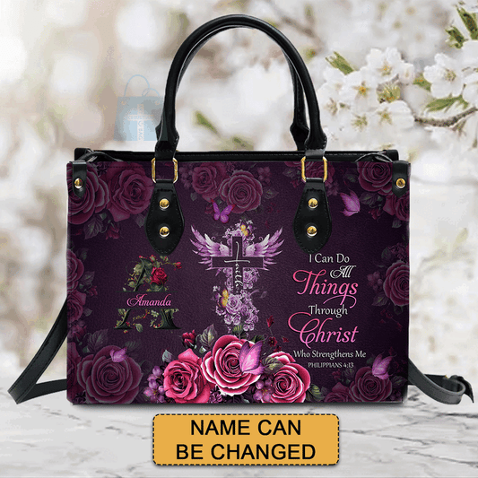 Personalized Floral Leather Handbag - Custom Name | CHRISTIANARTBAG