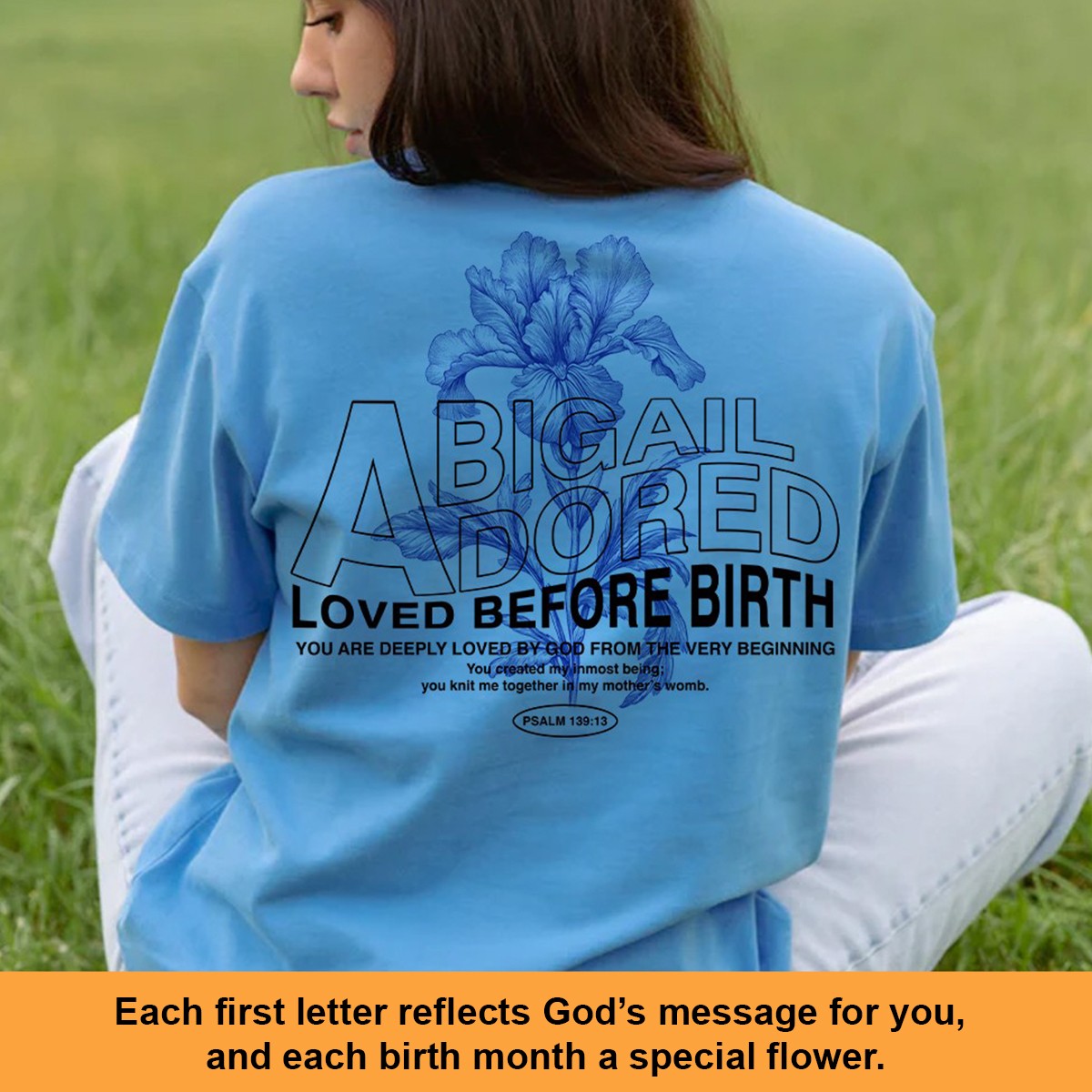 Personalized Christian T-Shirt – Bible Verse Initial & Birth Month Flower Design | CHRISTIANARTBAG