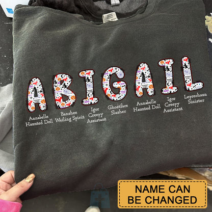 Personalized Halloween Alphabet T-Shirt – Spooky Horror A-Z Characters, Custom Name Graphic Tee