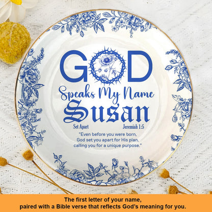 Personalized Jewelry Dish – Birth Month Flower & God Speaks My Name with Bible Verse Gift