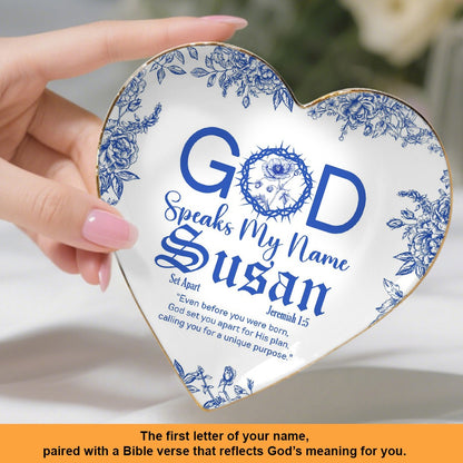Personalized Jewelry Dish – Birth Month Flower & God Speaks My Name with Bible Verse Gift