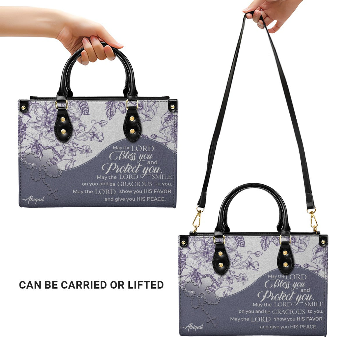 Christian Personalized Leather Handbag Flower for Women – Custom Name & Scripture | CHRISTIANARTBAG