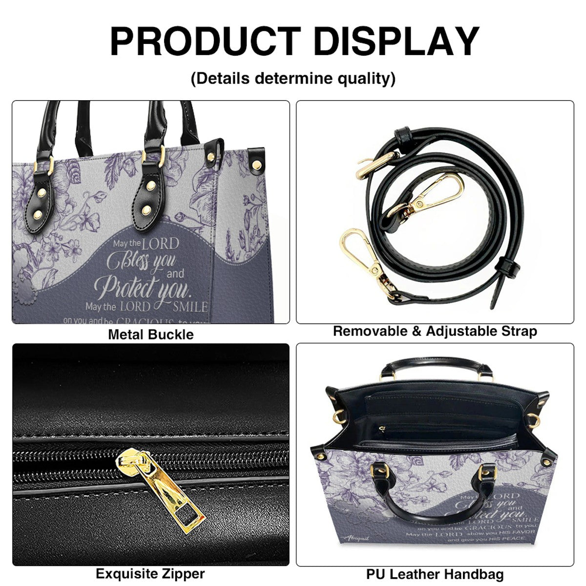 Christian Personalized Leather Handbag Flower for Women – Custom Name & Scripture | CHRISTIANARTBAG