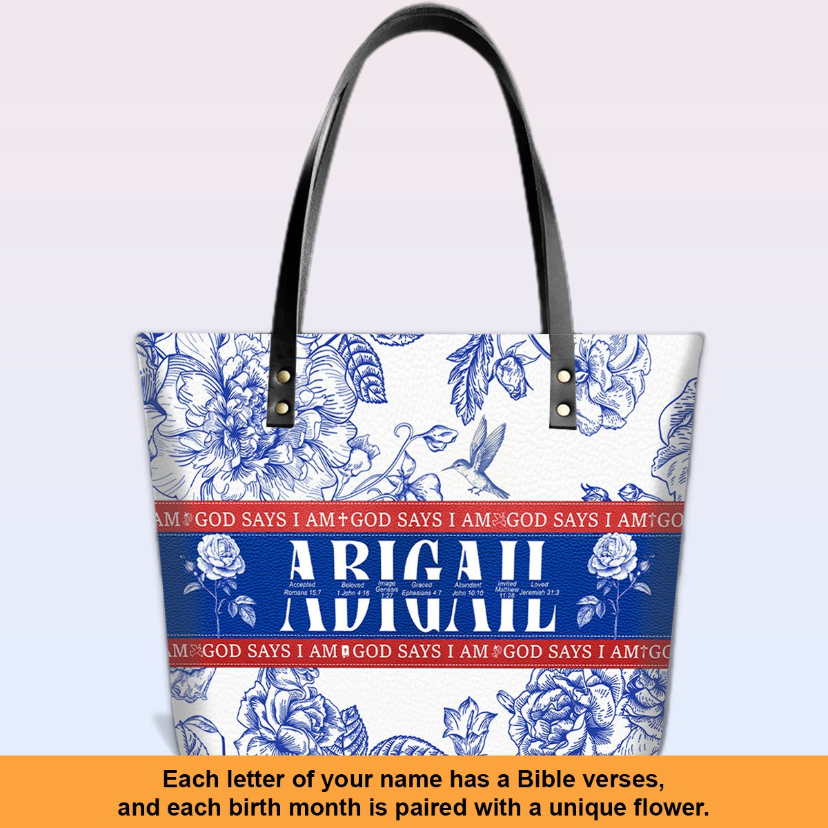 Personalized Leather Tote Bag Luxury – Custom Name, Bible Verses & Birth Flower | CHRISTIANARTBAG