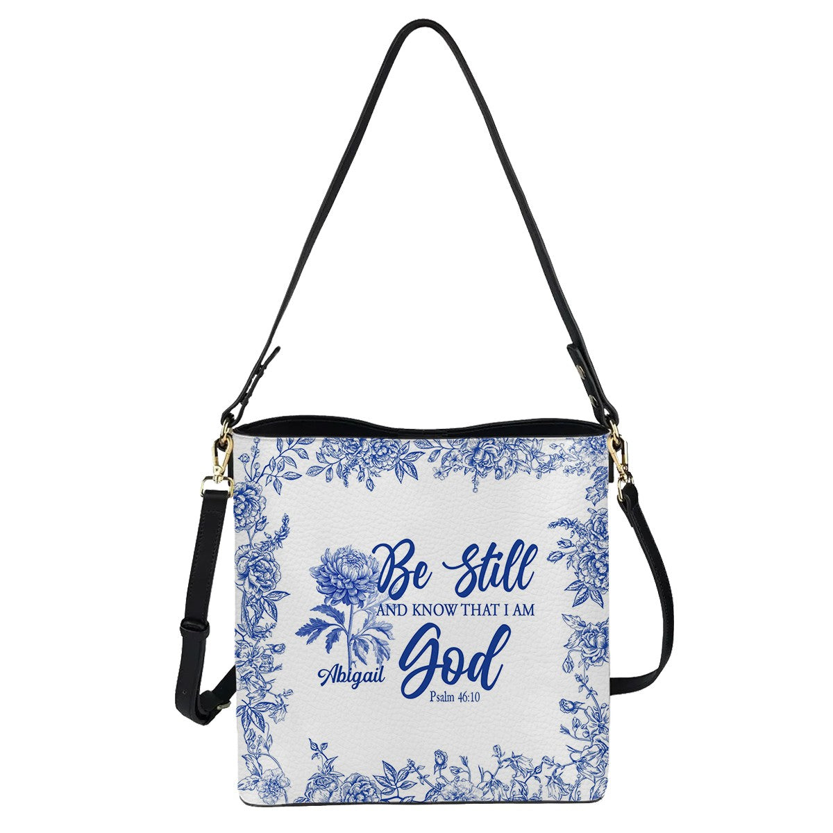Personalized Christian Bucket Bag – Personalized Bible Verse & Birth Month Flowers – Christian Gift