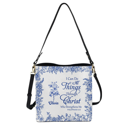 Personalized Christian Bucket Bag – Personalized Bible Verse & Birth Month Flowers – Christian Gift