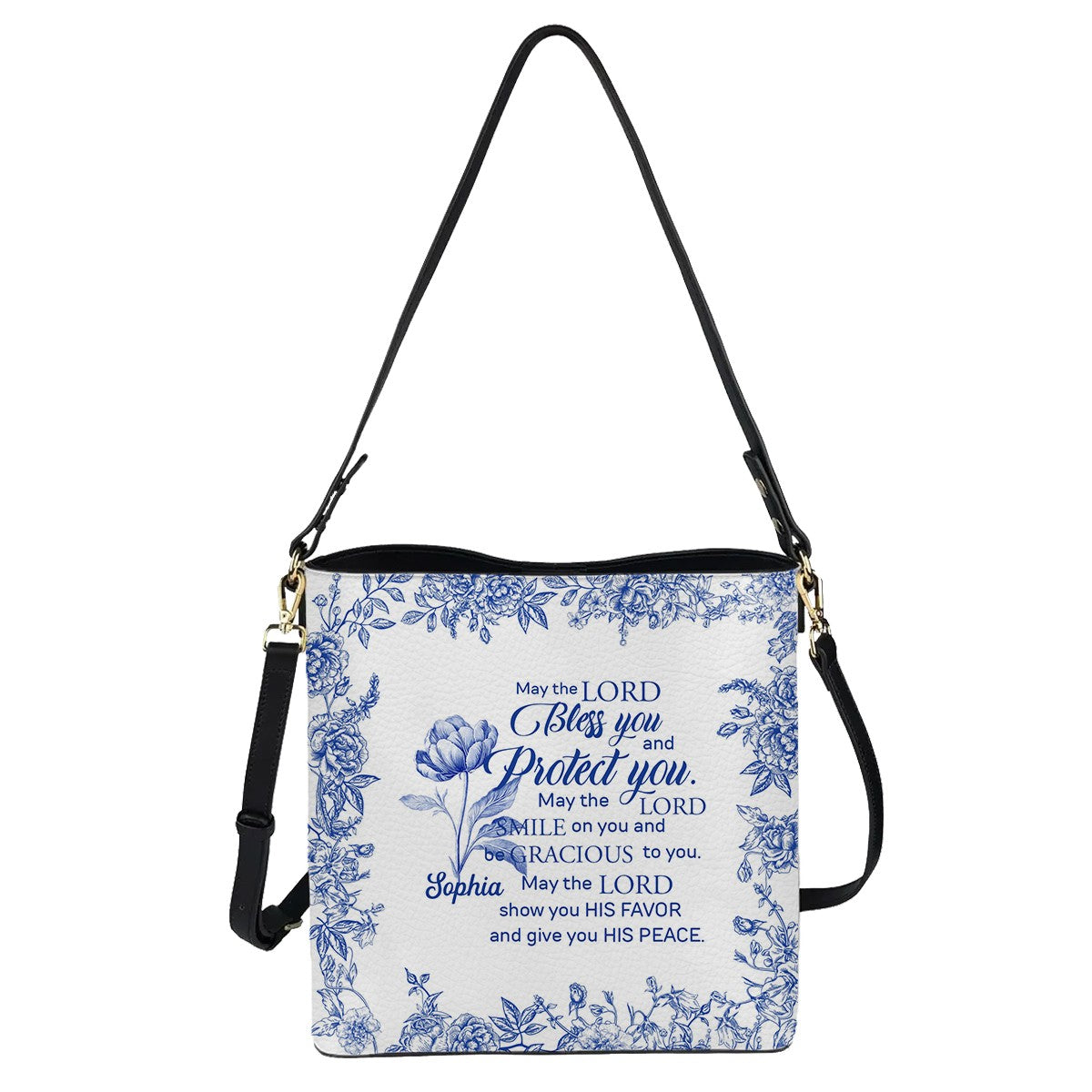 Personalized Christian Bucket Bag – Personalized Bible Verse & Birth Month Flowers – Christian Gift