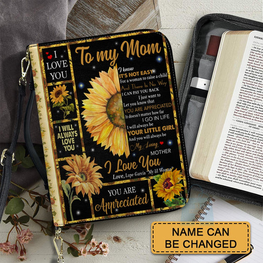Personalized Bible Cover for Mom - Sunflower Floral Religious Gift, Custom Leather Bible Case with Name, Thoughtful Mother's Day Gift from Daughter CAB01041926