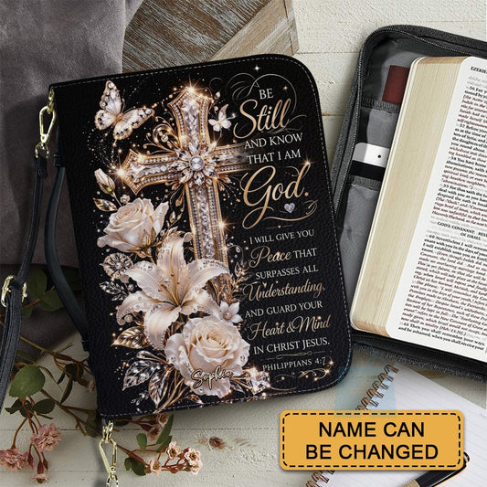 Personalized Bible Cover with Name - Custom Leather Bible Case with Cross & Floral Design - CHRISTIANARTBAG CAB01042226