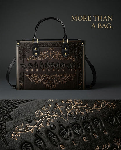 Personalized Christian ASL God Bless You Leather Handbag - Custom Name Christian Leather Tote Bag - CHRISTIANARTBAG CAB01101426