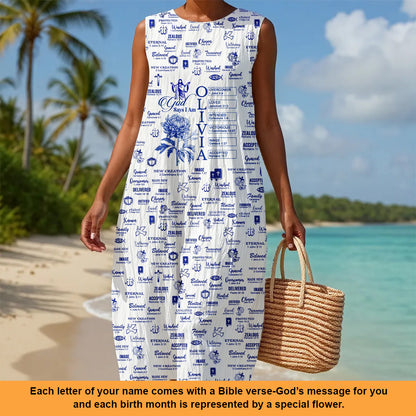 Personalized Christian Maxi Dress with Name, Bible Verses & Birth Month Flowers – Faith-Inspired Summer Outfit