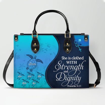 Personalized Christian Leather Bag – Custom Grandma Handbag with Grandkids’ Names – Choose Your Bible Verse – CHRISTIANARTBAG