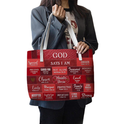 Personalized Christian Handbag – God Says I Am Leather Tote with Custom Name & Color | CHRISTIANARTBAG