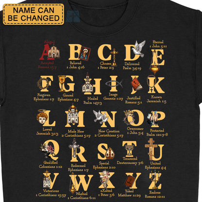 Christian Alphabet A-Z Shirt with Bible Verses – Personalized Faith Gift for Believers