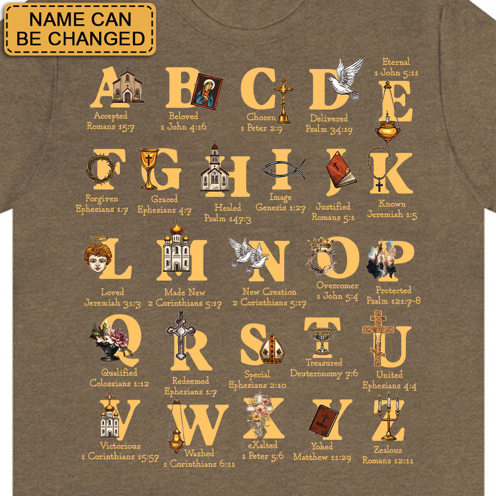Christian Alphabet A-Z Shirt with Bible Verses – Personalized Faith Gift for Believers