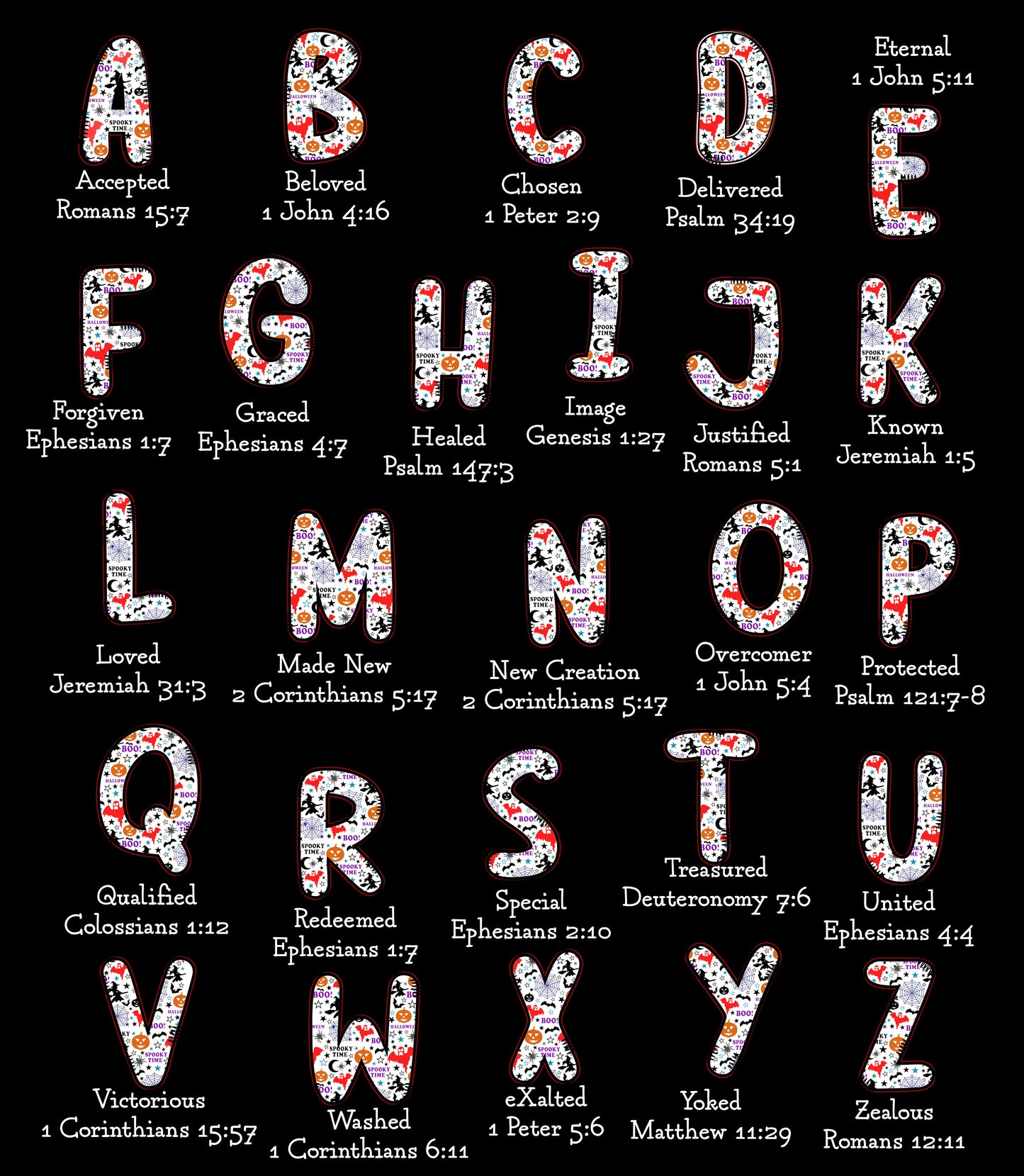 Personalized Halloween Alphabet T-Shirt – Spooky Horror A-Z Characters, Custom Name Graphic Tee