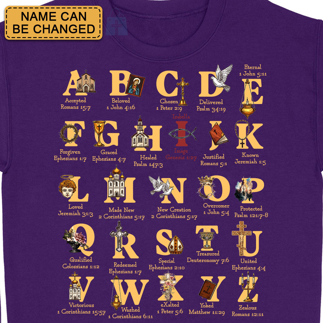 Christian Alphabet A-Z Shirt with Bible Verses – Personalized Faith Gift for Believers