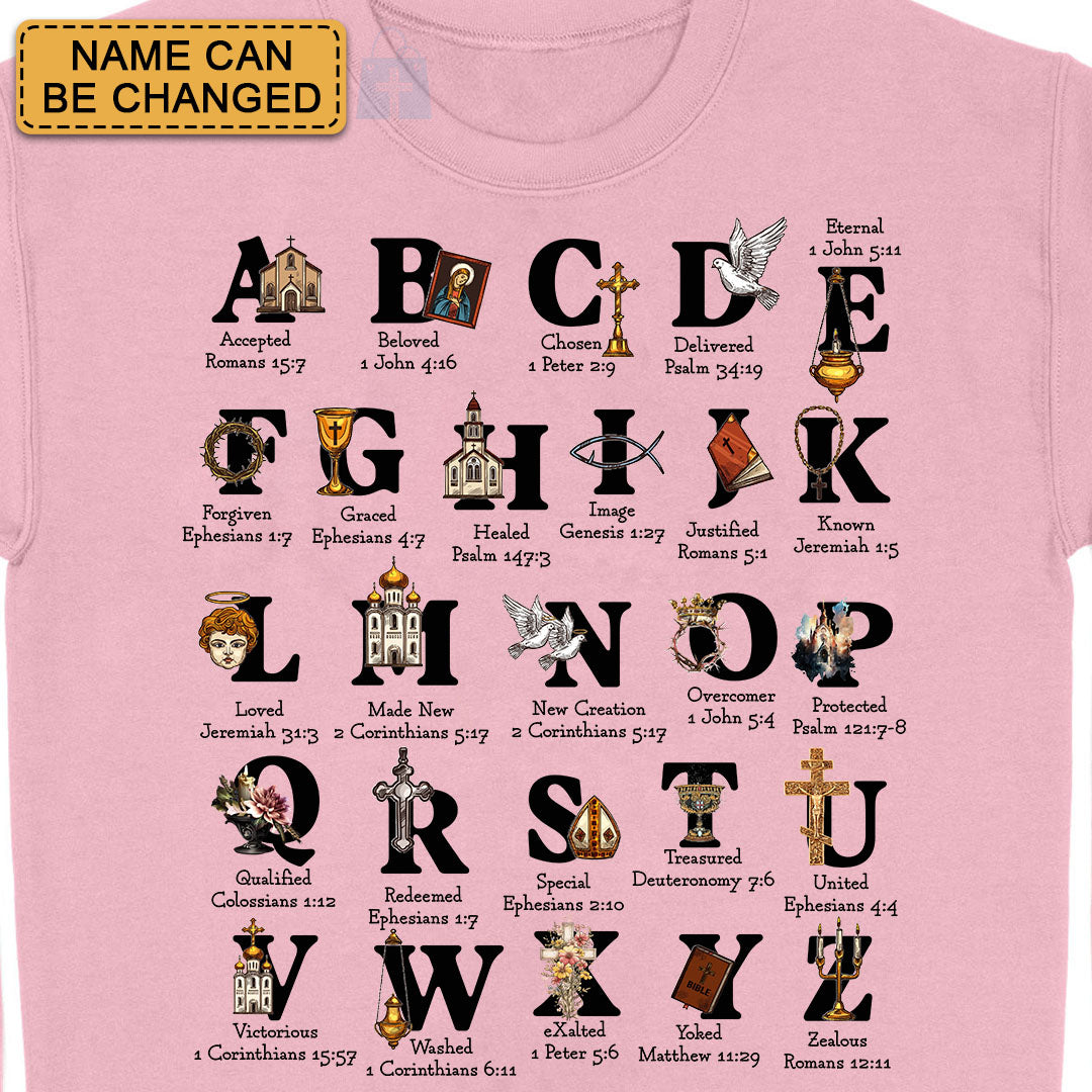 Christian Alphabet A-Z Shirt with Bible Verses – Personalized Faith Gift for Believers