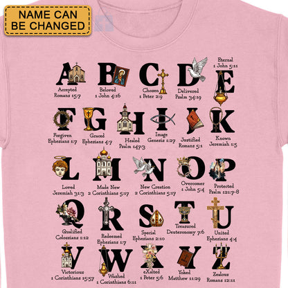 Christian Alphabet A-Z Shirt with Bible Verses – Personalized Faith Gift for Believers