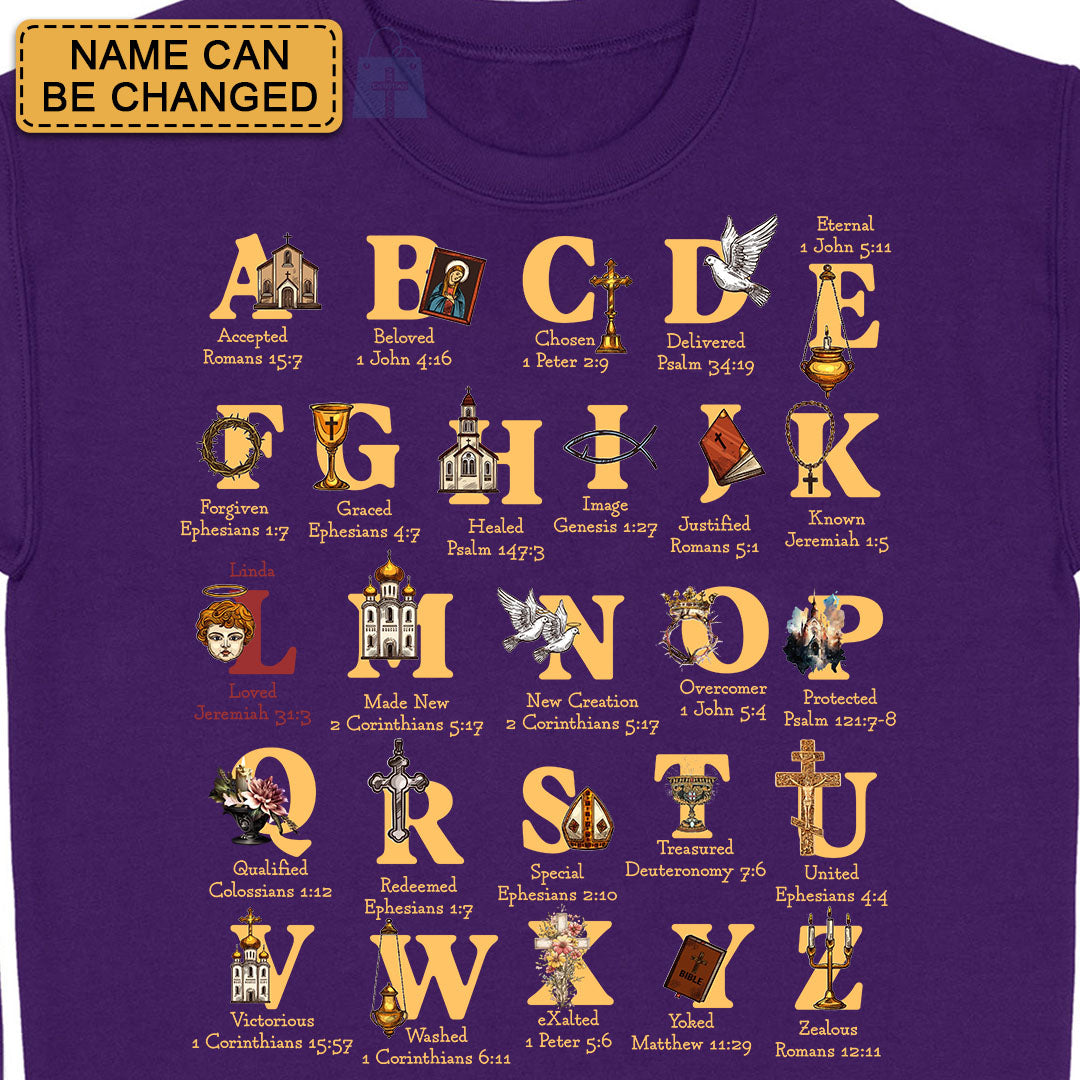 Christian Alphabet A-Z Shirt with Bible Verses – Personalized Faith Gift for Believers