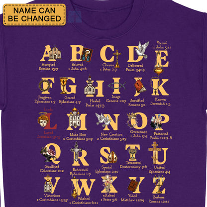 Christian Alphabet A-Z Shirt with Bible Verses – Personalized Faith Gift for Believers
