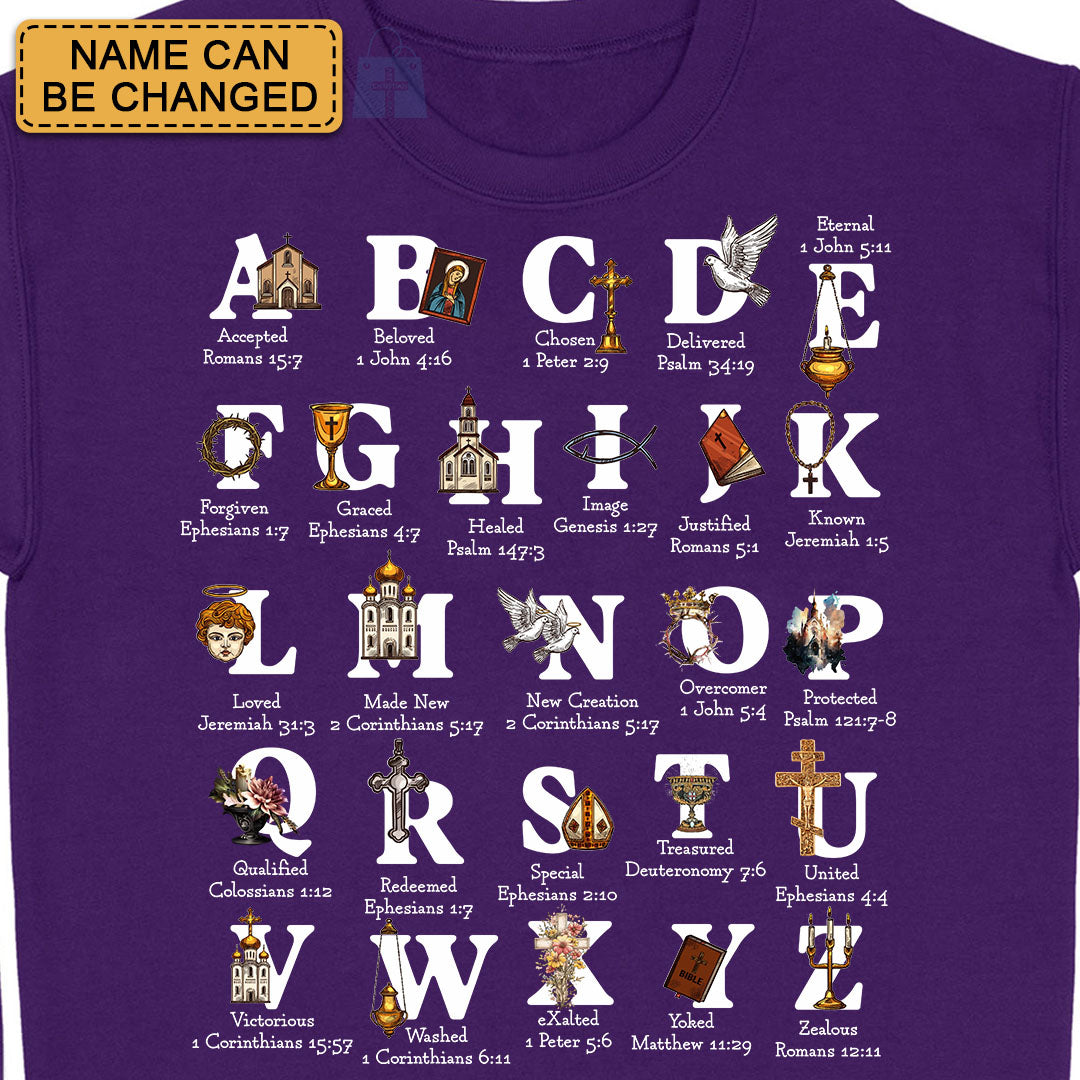 Christian Alphabet A-Z Shirt with Bible Verses – Personalized Faith Gift for Believers