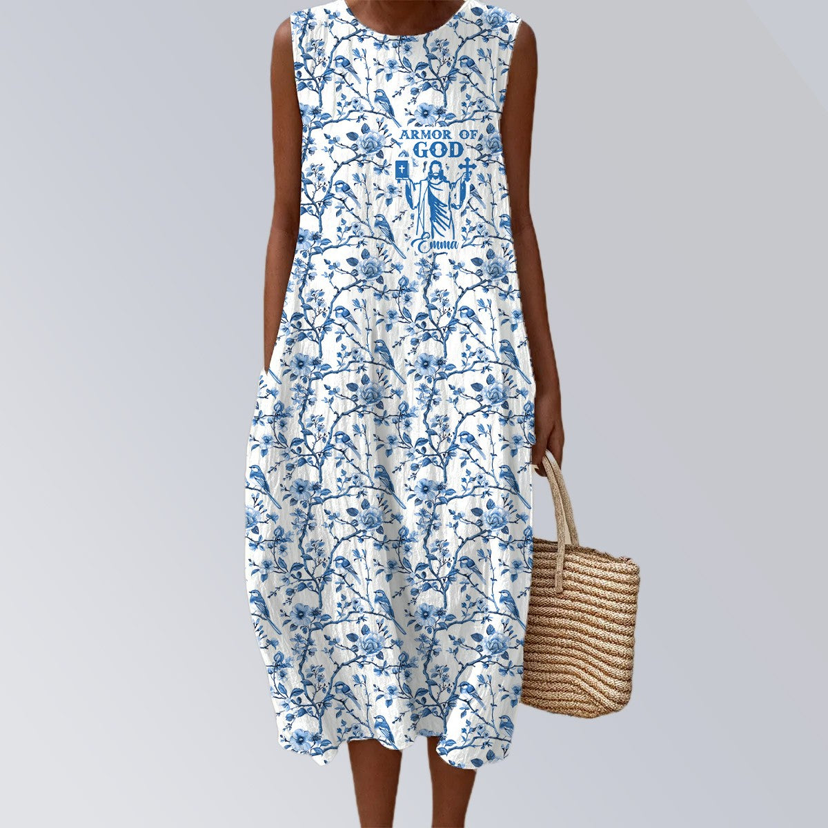 Personalized Christian Floral Summer Dress – Armor of God Women’s Maxi Dress Blue / XXXL