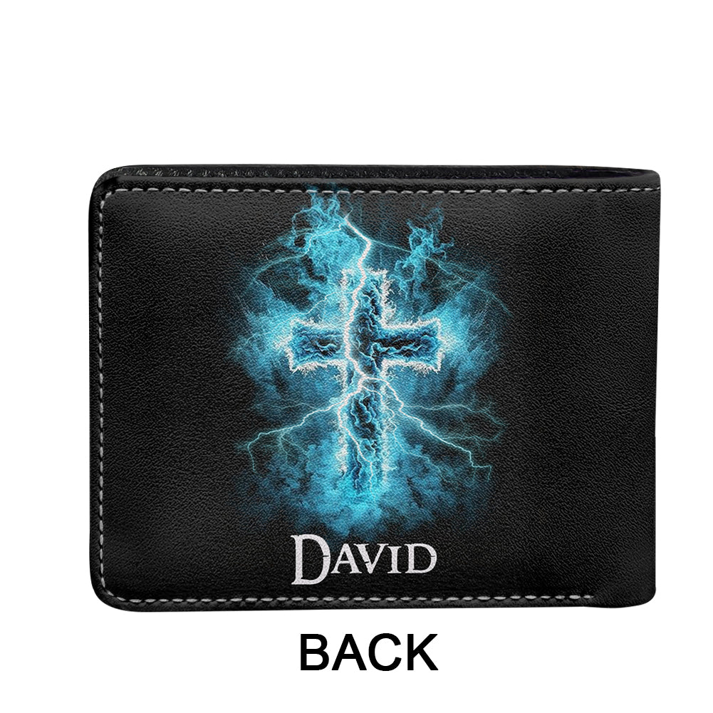 Personalized Men's Wallet - Valor of Faith Bible Cover with Electrified Cross Design | CHRISTIANARTBAG CABW06200524