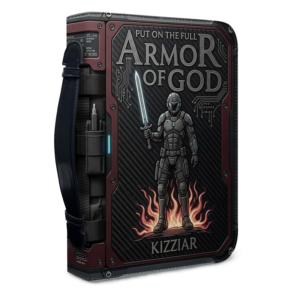 Personalized Armor of God Bible Cover for Men Tech-Integrated | Custom Leather Bible Case by CHRISTIANARTBAG CAB01052826