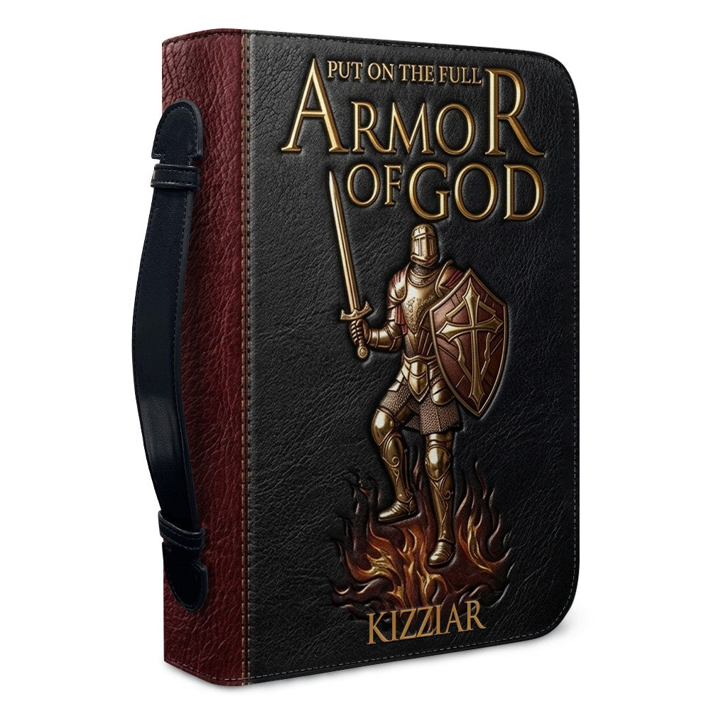 Personalized Armor of God Bible Cover for Men Tech-Integrated | Custom Leather Bible Case by CHRISTIANARTBAG CAB01052826