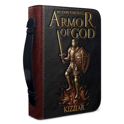 Personalized Armor of God Bible Cover for Men Tech-Integrated | Custom Leather Bible Case by CHRISTIANARTBAG CAB01052826