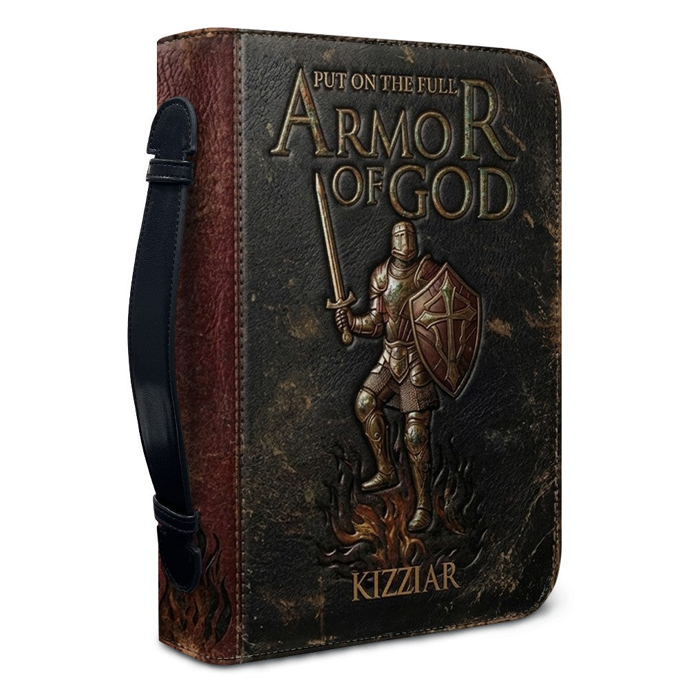 Personalized Armor of God Bible Cover for Men Tech-Integrated | Custom Leather Bible Case by CHRISTIANARTBAG CAB01052826