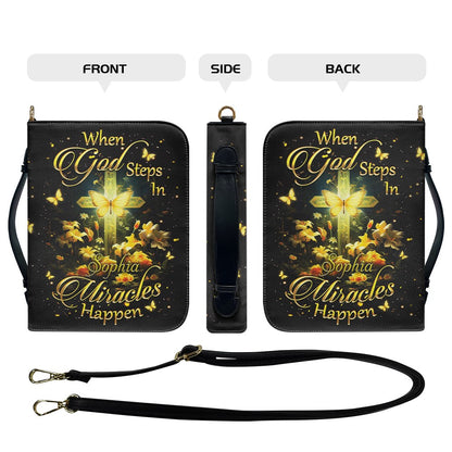 Personalized Bible Cover Black – When GOD Steps In Miracles Happen | Custom Name Option | CHRISTIANARTBAG