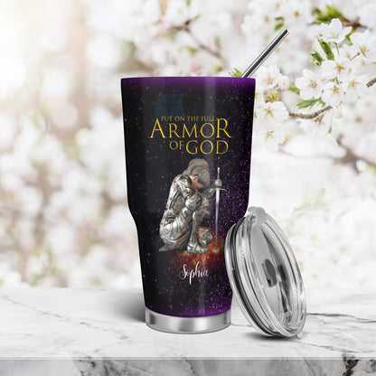 Christianartbag Drinkware, Put On The Full Armor Of God, Personalized Mug, Purple Pink Tumbler, Christian Gift, CABTB08160823. - Christian Art Bag