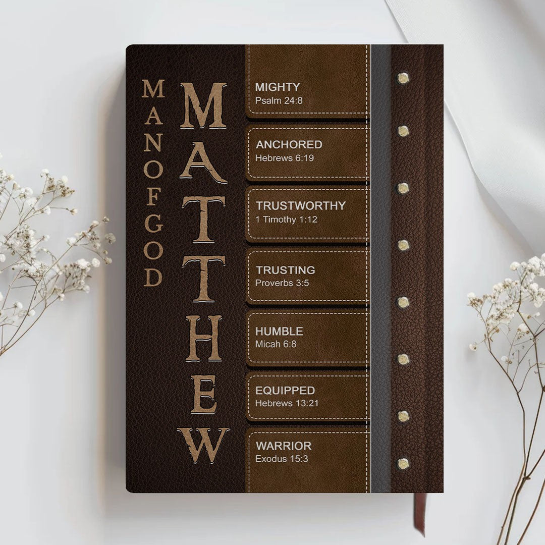 Personalized Leather Notebook – Custom Name with Bible Verses for Each Letter | Christian Gift for Men & Women