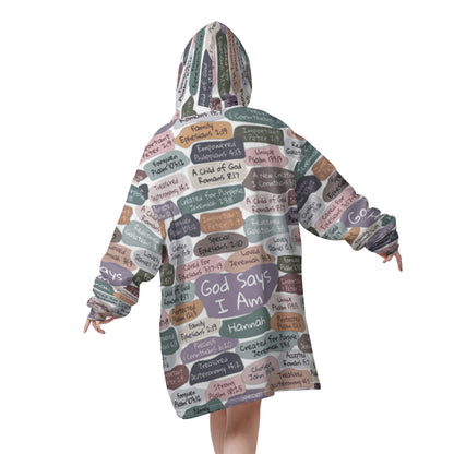 Christianartbag Hoodie Blanket, GOD Says I Am Personalized Hoodie Blanket, Flannel Fleece Hooded Blanket with Pocket, CABHB03071023. - Christian Art Bag